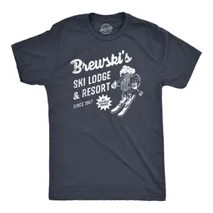 Mens Brewskis Ski Lodge and Resort T Shirt Funny Drinking Skiing Partying Tee for Guys Mens Funny T Shirts Cool Vintage Fashion T-Shirt Gift Classic Menswear Funny Beer Short Sleeve Novelty Tees for Guys Navy -
