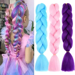 3 Pack Colored Braiding Hair 24 Inch Colorful Braiding Hair for Braids Synthetic Colored Hair Extensions for Braiding purple/sky blue/pink