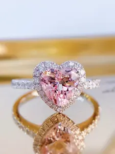 Women's Elegant Rhinestone Decorated Heart Shaped Ring, 2024 New Style Exquisite Trendy Ring, Fashionable Engagement Rings for Women As Girlfriend Gifts, Beautiful Rings