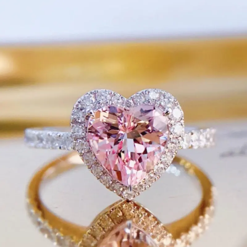 Women's Elegant Rhinestone Decorated Heart Shaped Ring, 2024 New Style Exquisite Trendy Ring, Fashionable Engagement Rings for Women As Girlfriend Gifts, Beautiful Rings