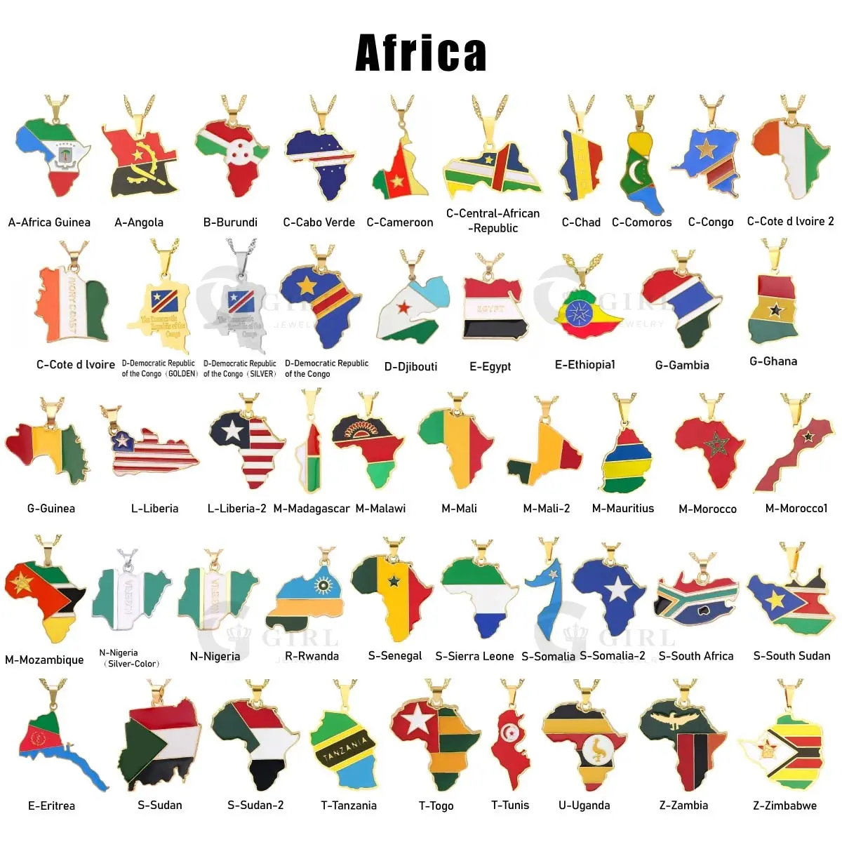 GGIRL Africa National Map Flag Pendant Necklaces, 18K Gold Plated Stainless Steel Trendy Streetwear Fashion Jewelry Versatile Accessory for Men Women Travel Enthusiast, Ideal Gifts for Daily Summer Occasions Beach Parties Holidays, Birthdays Anniversaries