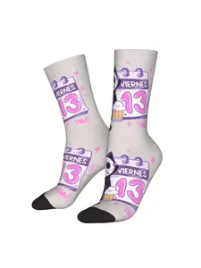 BIIHUDU Men's Friday Movie Themed Socks - Full-Body Print Spanish Friday the 13th Design with Jason Voorhees & Freddy Krueger