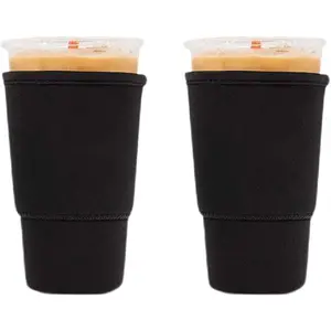 Iced Coffee Sleeves  Insulator Sleeves for Cold Drinks Neoprene Cold Cup Holder for , Dunkin (Large 2, Black)