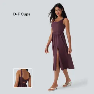 Halara Softlyzero Airy Padded Backless Twisted Split Cool Touch Midi Casual Dress with Side Pockets-D/DD/DDD/F Cups