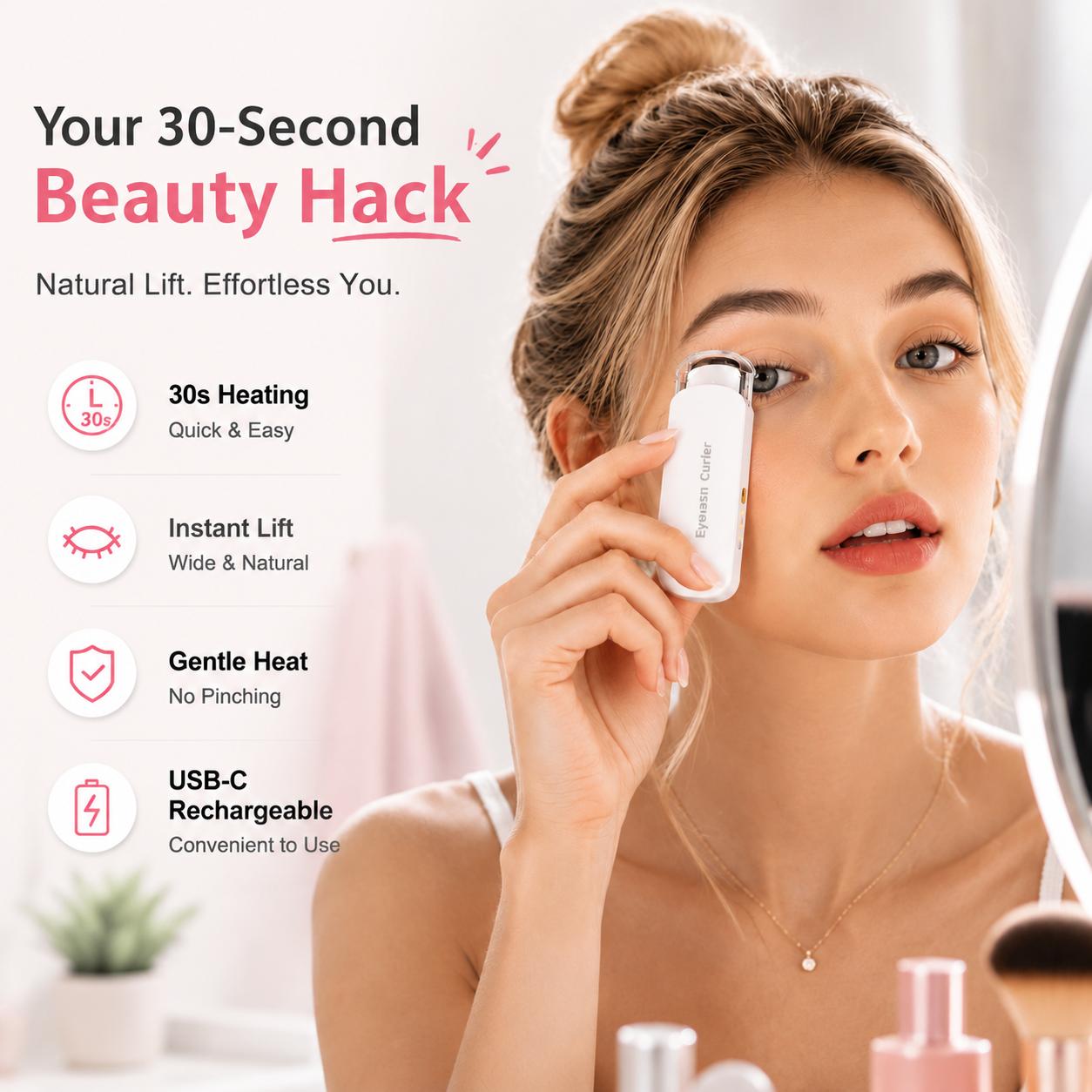 Thermal Eyelash Curler – USB Rechargeable with Thermo-sensitive Silicone Pad Fast Curling, Small Lifting Curler for Eyelashes – for Women, Girls, Home, Travel, Curly and Stylized