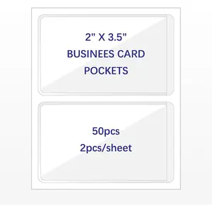 Clear Adhesive Business Card Pocket swith Side Open for Loading, 50 Pack, Plastic Labels Holders for Storage Bins and Library Card, Ideal for Organizing and Protecting Your Business Cards