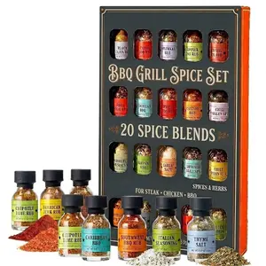 Kiri & Sons Smokehouse BBQ Gourmet Grilling Spice Set | 20-Set | Glass Bottle Seasonings, Grill Seasoning Flavors Include Caribbean, Jamaican Jerk, Jalapeno Rub, Montreal, Cajun Chili Garlic & More