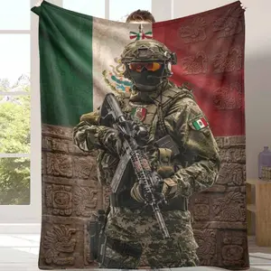 Tactical Soldier Flag Pattern Flannel Blanket Mexican Military Theme Print UltraSoft Microfiber Warm Throw Lightweight Cozy Bedding for Outdoor Camping Military Hobbyist Living Room Sofa Decor Veteran Appreciation Day Gift.