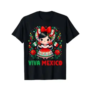 Trendy LightweighT Breathable Mexican Independence Day Girl Toddler Pattern Short Sleeve Crew Neck Tee for Summer Outdoor Comfortable and Stylish