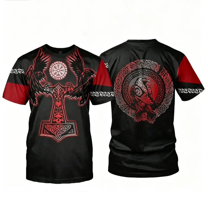 Men's Viking Norse Mythology 3D All-Over Print T-Shirt - Vintage Nordic Graphic Casual Short-Sleeve Tee, Suitable for Everyday Summer Wear