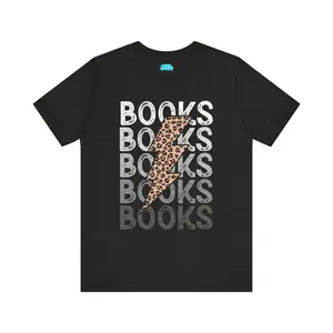 Stacked Books & Lightning Graphic Tee, Book Lover Shirt, Gift for Readers, Fun Literary Apparel, Reader Shirt