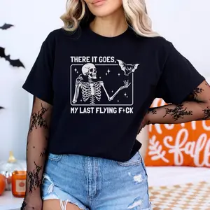 There It Goes my last F**, halloween t-Shirt, Halloween Skeleton, my Last Flying F Shirt, Halloween Bat T-Shirt, halloween, Cute Cotton Casual, women