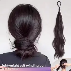 [50cm Heat-Resistant Bun Enhancer] High-Quality Synthetic Hair Bun Wrap, 50cm Heat-Resistant Fiber Self-Winding Bun Enhancer, Unisex Basics for Increased Volume, High Bun & Low Ponytail Styles, Essential Hair Accessory - Single Pack Seamless Black Cotton