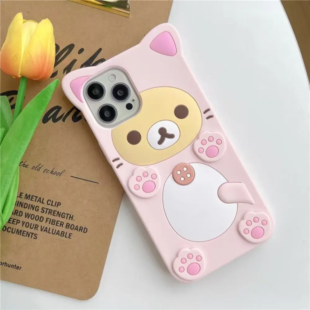 Cute Pink Bear Phone Case Soft Silicone Cover Protective Covers For iPhone 16 15 14 13 Pro Max Offers Protective Full-Coverage Shockproof Drop Protection