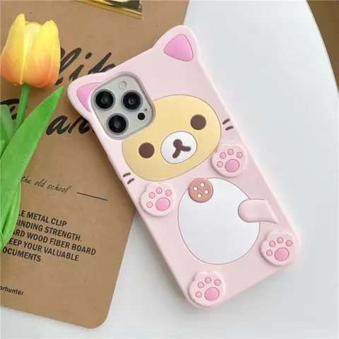 Cute Pink Bear Phone Case Soft Silicone Cover Protective Covers Shockproof Cover Casing For iPhone 16 15 14 13 Pro Max Offers Protective Full-Coverage Shockproof Drop Protection