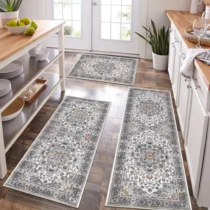 [SpringGlowUp] HEBE Washable Farmhouse Kitchen Rugs Sets of 3 Non Slip Washable Kitchen Rugs and Mats Boho Kitchen Mats for Floor Kitchen Runner Rug Kitchen Carpet Rug Runner for Hallways Kitchen Laundry
