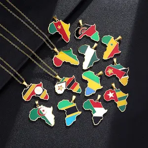 Instagram Hot-selling African Map Stainless Steel Oil Drop Necklace, Fashionable Flag Pendant Jewelry for Men and Women, Wholesale