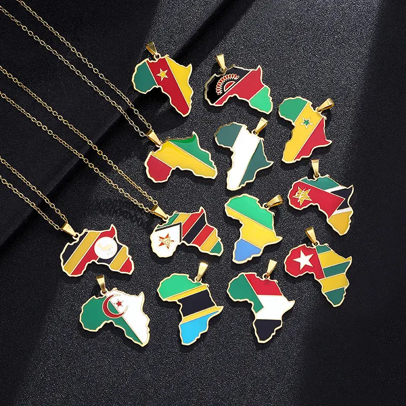Africa Map Pendant Stainless Steel Oil Drop Chain Necklace - Instagram Hot-Selling Fashion Jewelry for Men & Women, Wholesale Necklace, Africa Map Pendant Necklaces