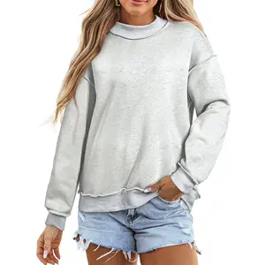 Asvivid Women Reversible Mock Neck Sweatshirt 2-in-1 Drop Shoulder Cozy Streetwear Oversized Top Casual Pullover Womenswear