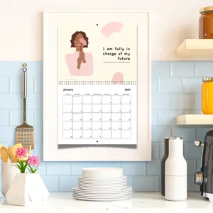 2024 Motivational Affirmation Calendar Planner- Positive Female Feminist - Faceless Art - Self-Help