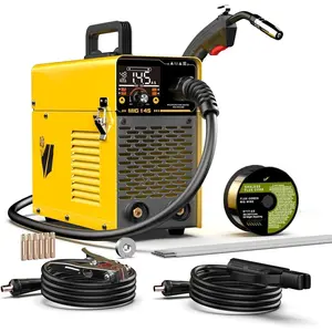 145A MIG Welder, [LCD Digital Display]110V Flux Core MIG/Lift TIG/Stick 3 In 1 Welding Machine With Synergy, Inverter Welder Equipment Kit For  Repair Auto Restoration Metal Fabrication