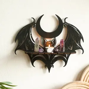 Wall Mounted Bat Design Wall Shelf, Wooden Wall Mounted Display Rack, Gothic Style Home Decor, Halloween Party Decoration, Witchy and Bohemian Display Stand, Wall Mounted Holder, Wall Mounted Organizer