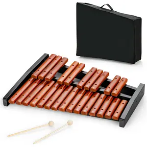 25-Note Pine Hardwood Xylophone with 2 Mallets (Sticks Xylophones) & Carrying Bag, Brown Black for Beginners