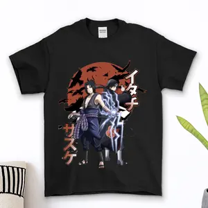 Itachi & Sasuke Uchiha Shirt – Oversized Naruto-Inspired Tee with Raven Shadows & Lightning Power | Brother vs Brother, Fate Awakened