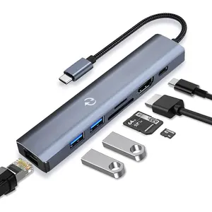 USB Hub 3.0, 7 in 1 USB Hub with 1000M Ethernet, 4K HDMI, 2 USB3.0, 100W PD, SD/TF Card Reader Docking Station Compatible with Your Cell Phone MacBook///Surface//Steam Deck