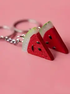 2pcs Realistic Watermelon Slice Keychain - Vibrant Red & Pink Resin Charm with Detailed Texture, Perfect for Backpacks & Keys - Ideal Birthday Gift, Watermelon Themed Items