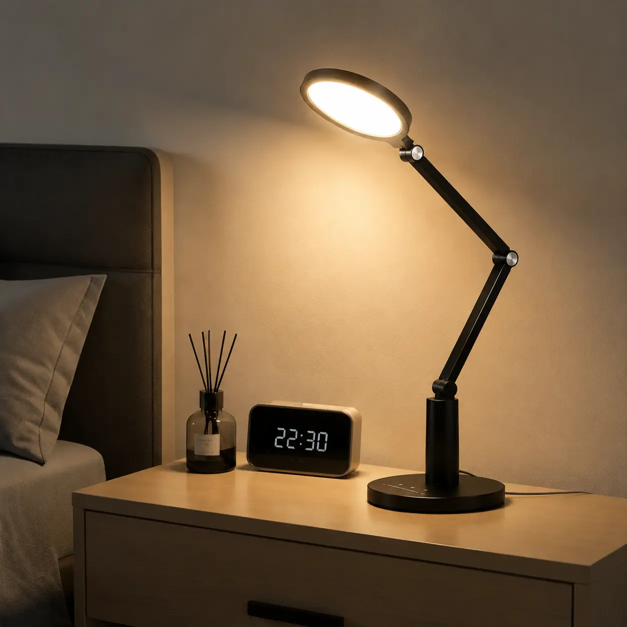 15W Modern Black LED Desk Lamp with Adjustable Arm, Touch Control Dimming, 10 Brightness Levels, Multifunctional RGB Multicolored Bright Lighting, Nail Polish Curing Lamp for Home Office, Manicure Use