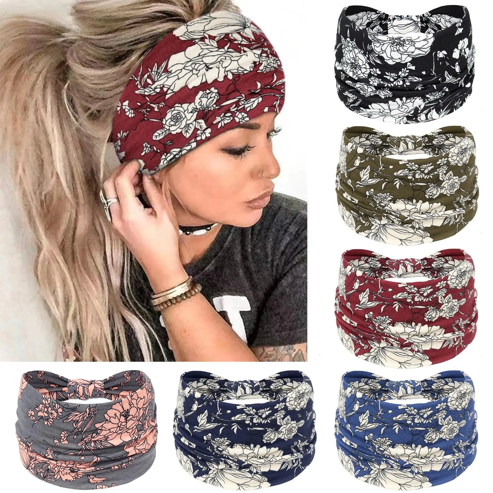 Women's Bohemian Headbands, 6-Piece Elastic Knotted Hairband Set, Versatile Hair Accessory for Yoga/Fitness & Everyday Wear, Headbands For Women