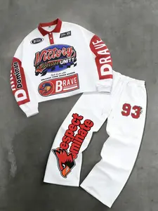 2-Piece Men’s Streetwear Set: Long Sleeve Polo and Jogger Pants, Featuring Inspirational Slogans “Victory” & “Brave” and Number 93 Print, for Hip-Hop Casual Wear Vibe Menswear