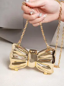 Women's Elegant Bowknot Design Crossbody Bag, Exquisite Trendy Chain Strap Crossbody Bag, Fashionable Bag for Daily Use, Chain Crossbody Bags