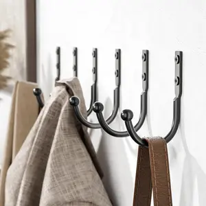Black Wall Hooks for Towel Storage: Holds up to 45 LBS, Larger Size for Bags, Coats, and Keys, Includes Extra Screws, Ideal for Bathroom, Kitchen, Bedroom (6 Pack)