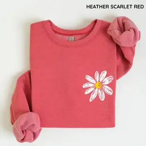 Daisy Sweatshirt, Retro Floral Crewneck Sweater, Women’s Casual Long Sleeve Top, Soft Cotton Pullover, Cozy Everyday Outfit