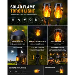 4PCS Solar Powered Torch Lights, Vivid Flickering Flame Effect LED Lights, Weatherproof Outdoor Landscape Lamp, Ideal Decoration for Garden, Hotel and Beach Scenery
