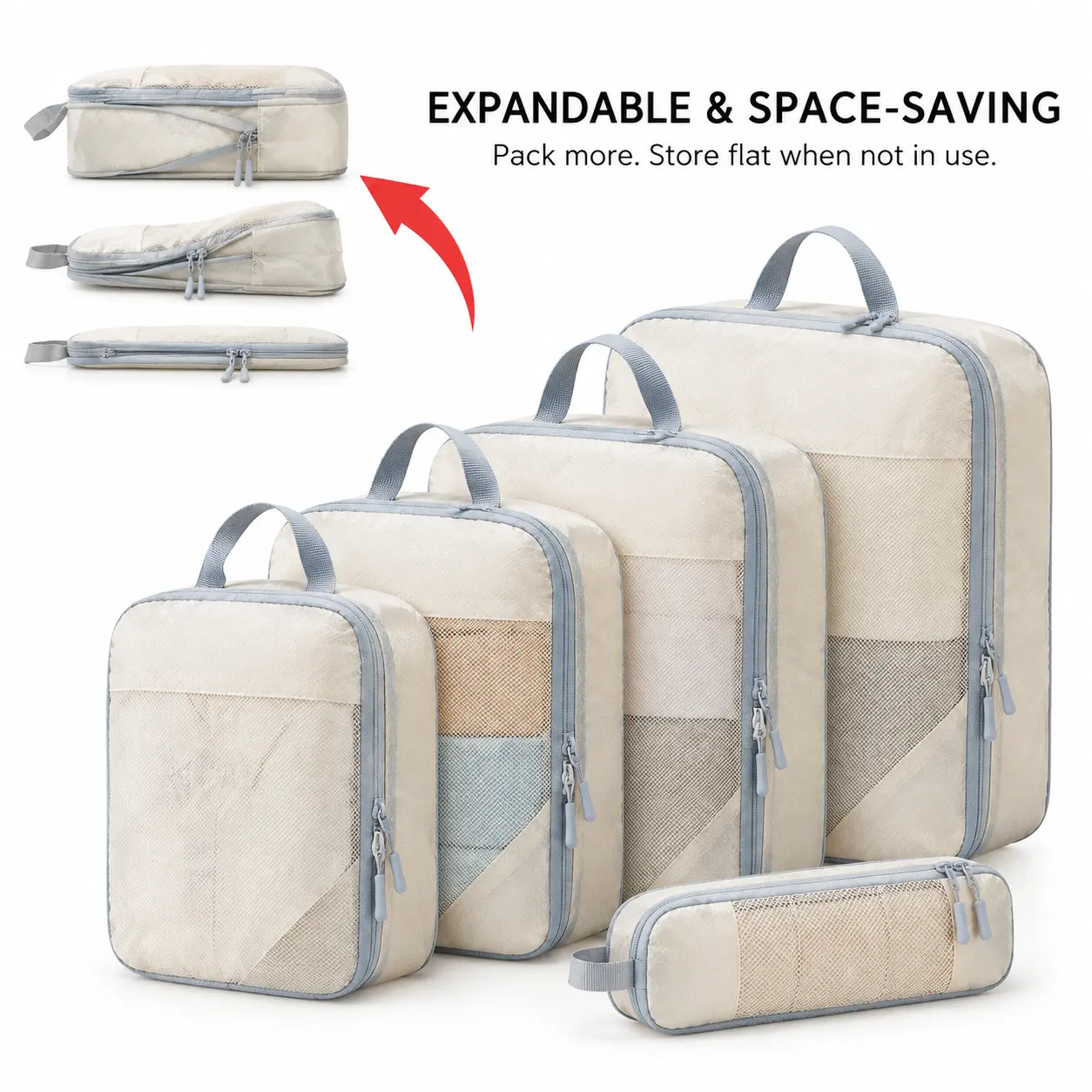 5 Set Compression Packing Cubes for Travel Lightweight Vacation Travel Essentials Travel Additions for Suitcase Organizer Bags Set Durable Luggage Organizer Travel Bags