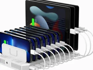 Unitek Multi Charging Station, 10-Port USB Charger for Multiple Device with SmartIC Tech and Adjustable Dividers, Organizer Stand Compatible with iPad, Tablet, Kindle, iPhone