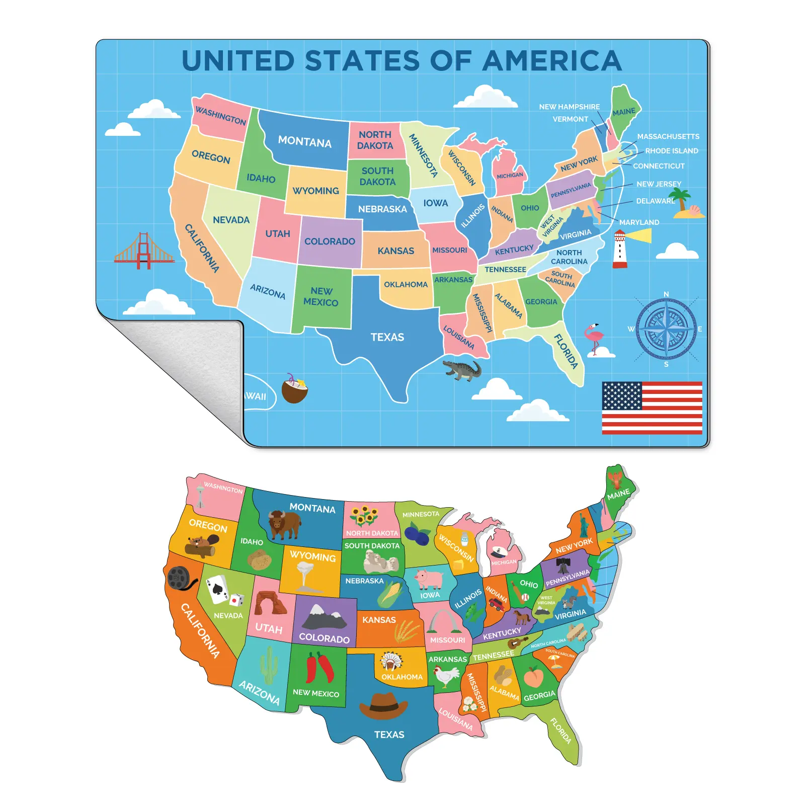 【Back To School】Comix Reusable & Durable Magnetic USA America Map Soft Whiteboard Set - 50 States Capitals Puzzle Pieces Learning Tool for 5-12 Age Children Development, Homeschool Classroom, Diy Project
