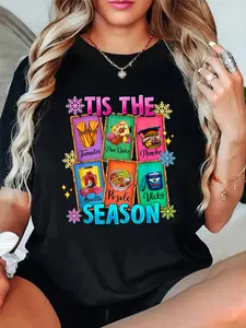 100% Cotton T shirts Tis The Season Mexican Food Latina Pan dulce Christmas T-Shirt Breathable & Comfort Fit Tee Women,Short Sleeve Crew Neck Top for All Seasons,Graphic Tees Women Tops