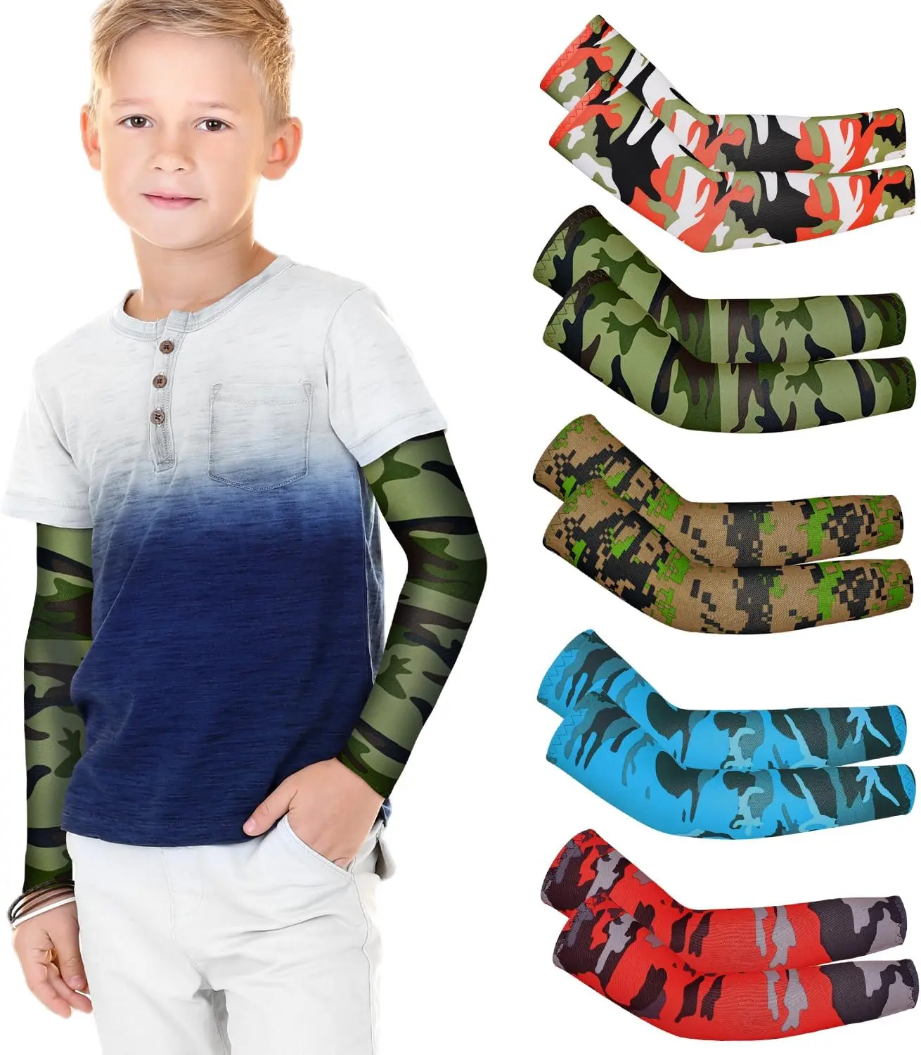 Baseball Arm Sleeves for  5 Pairs UV Sun Protection Cooling Compression Sleeves to Cover Arms for Boys Girls