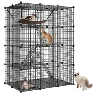 4-Tier Cat Cage Indoor Cat Enclosures DIY Detachable Metal Cat Kennel w/Hammock,summerwins