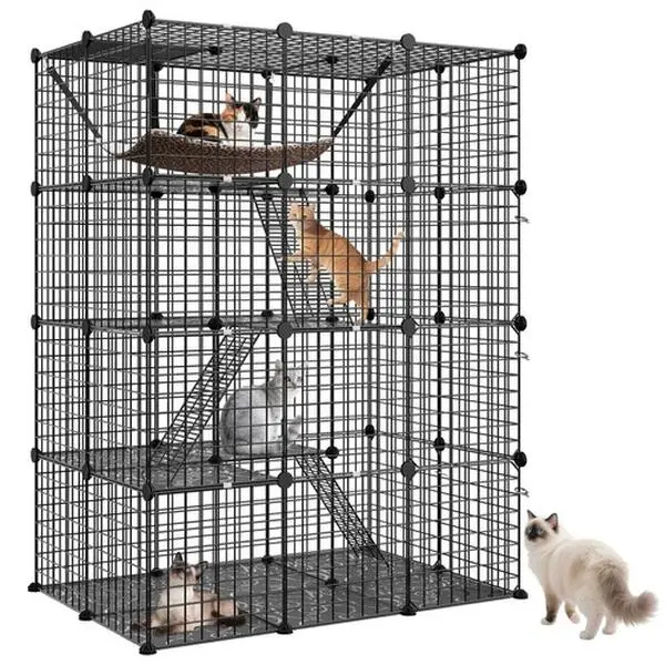 4-Tier Cat Cage Indoor Cat Enclosures DIY Detachable Metal Cat Kennel w/Hammock,back to school,back to school haul