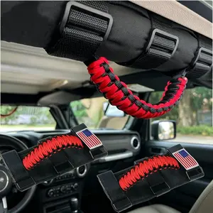 2PCS Roll Bar Grab Handles for Wrangler (Red) - Oxford Cloth, Upgraded Metal Buckle, Paracord Grip, Durable Car Interior Stowing & Tidying Accessories Compatible with JL, JLU, JT, JK, JKU, TJ, LJ, YJ