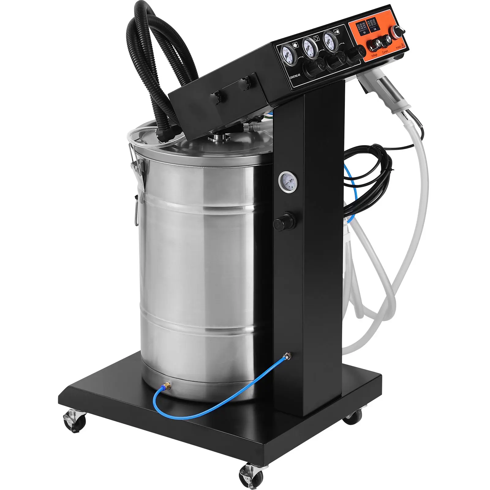 Powder Coating System, 40 W 100KV Electrostatic Output Powder Coating Kit with 50L Powder Hopper, 450g Per Minute Powder Coating Machine with Spray Gun and Trolley Base, for Indoor and Outdoor