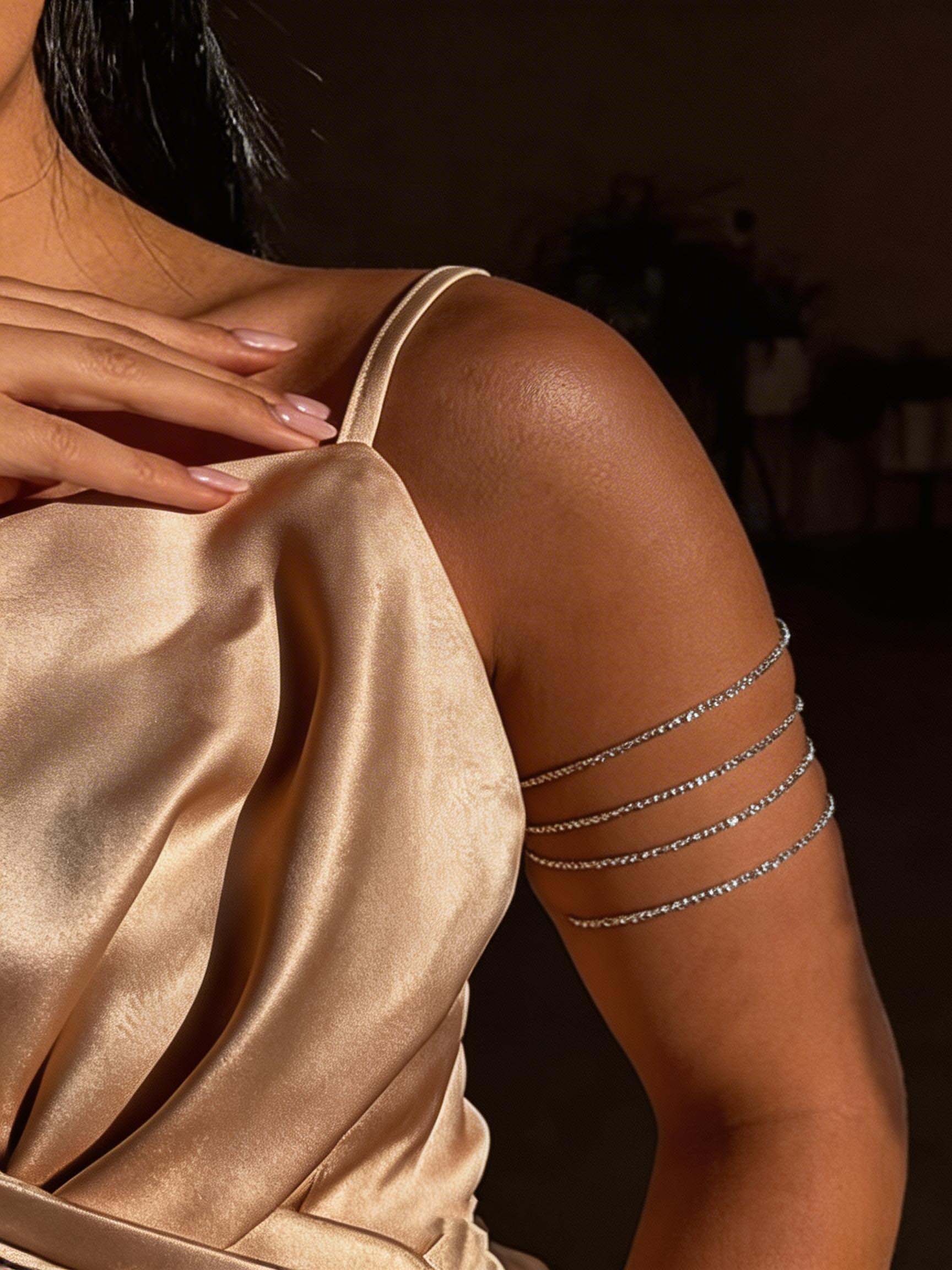 One piece: a fashionable, stylish, elegant, exquisite multi-layer rhinestone bracelet/arm ring for women—versatile jewelry suitable for everyday wear, holidays, and parties; ideal as a gift.