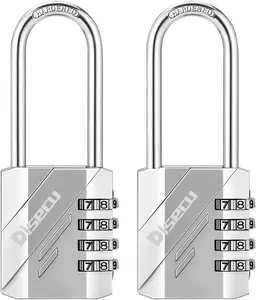 2 Pack 4 Digit Combination Lock 2.5 Inch Long Shackle Waterproof Padlock for School Gym Locker, Fence, Hasp Gate, Case, (Silver)