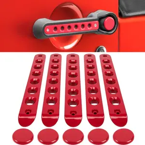 Grab Handle Inserts Cover+Push Button Knobs Cover Trim for Jeep Wrangler JK JKU Sahara Rubicon Unlimited 2007-2018 Exterior Door Handle Decoration Accessories Aluminum (Red)