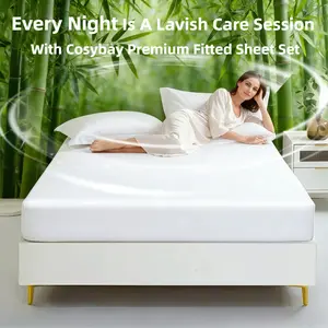 Cosybay Fitted Sheet Set 2pcs/3pcs, Cooling Twin/Full/Queen/King Fitted Sheet Set, Organic Satin Derived from Bed Sheet Set,Breathable, Extra Deep Pocket Up to 16", Hotel Luxury Silky Bedding for Hot Sleepers, mattress top cover pillowcase,Chrsitmas